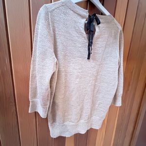 J Crew gold sheer sweater, ribbon close back